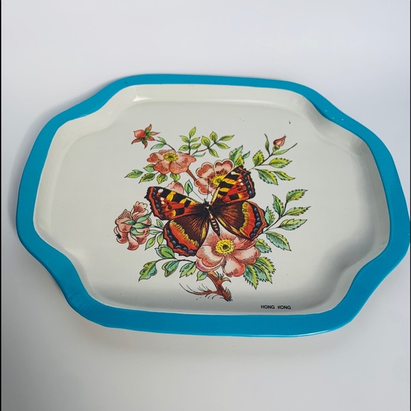 Vintage Butterfly Metal Tray Plate